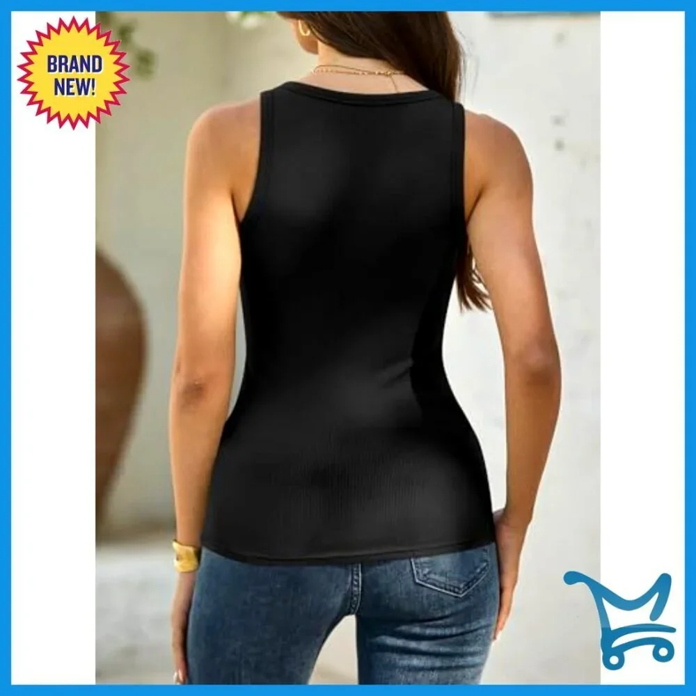 Ribbed Tank Top Scoop Neck Y2K Workout Tee Sleeveless Casual Vacation Wear